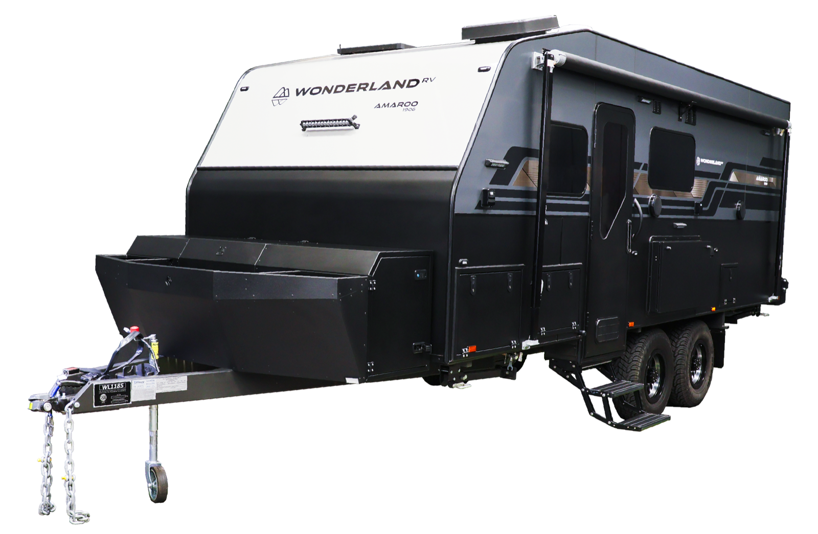 Wonderland RV caravan, front three-quarter view